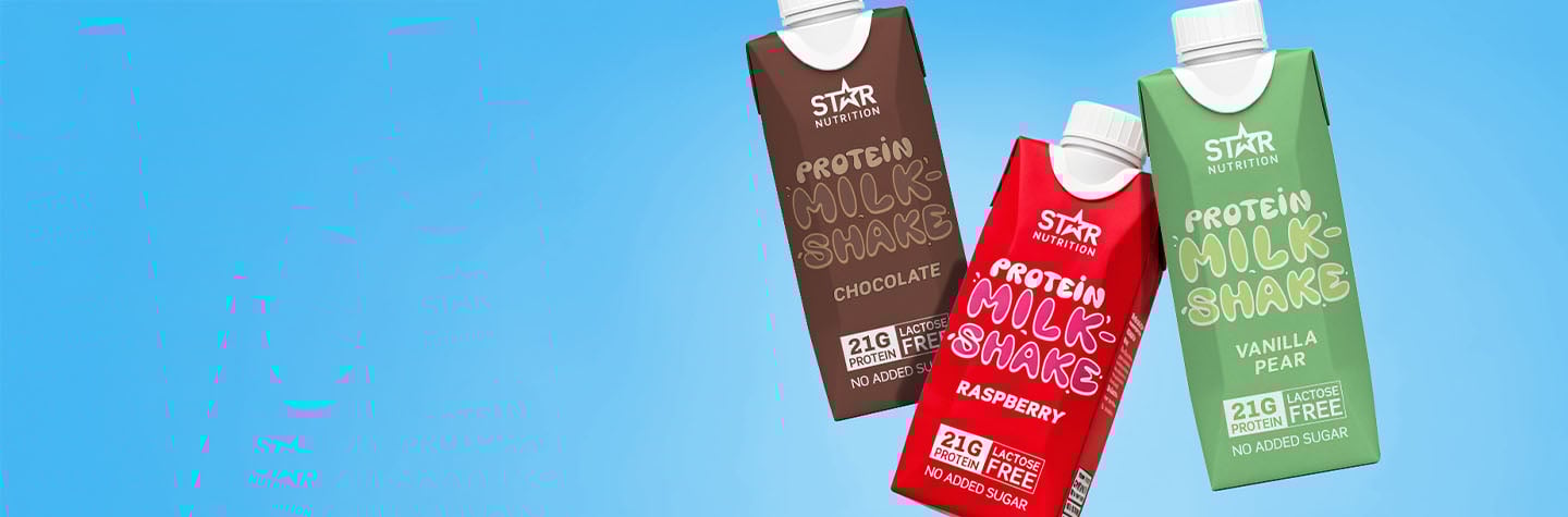 Star Nutrition Protein Milkshake. Täyteläinen, raikas shake ilman lisättyä sokeria. Saatavana kolmessa herkullisessa maussa.
